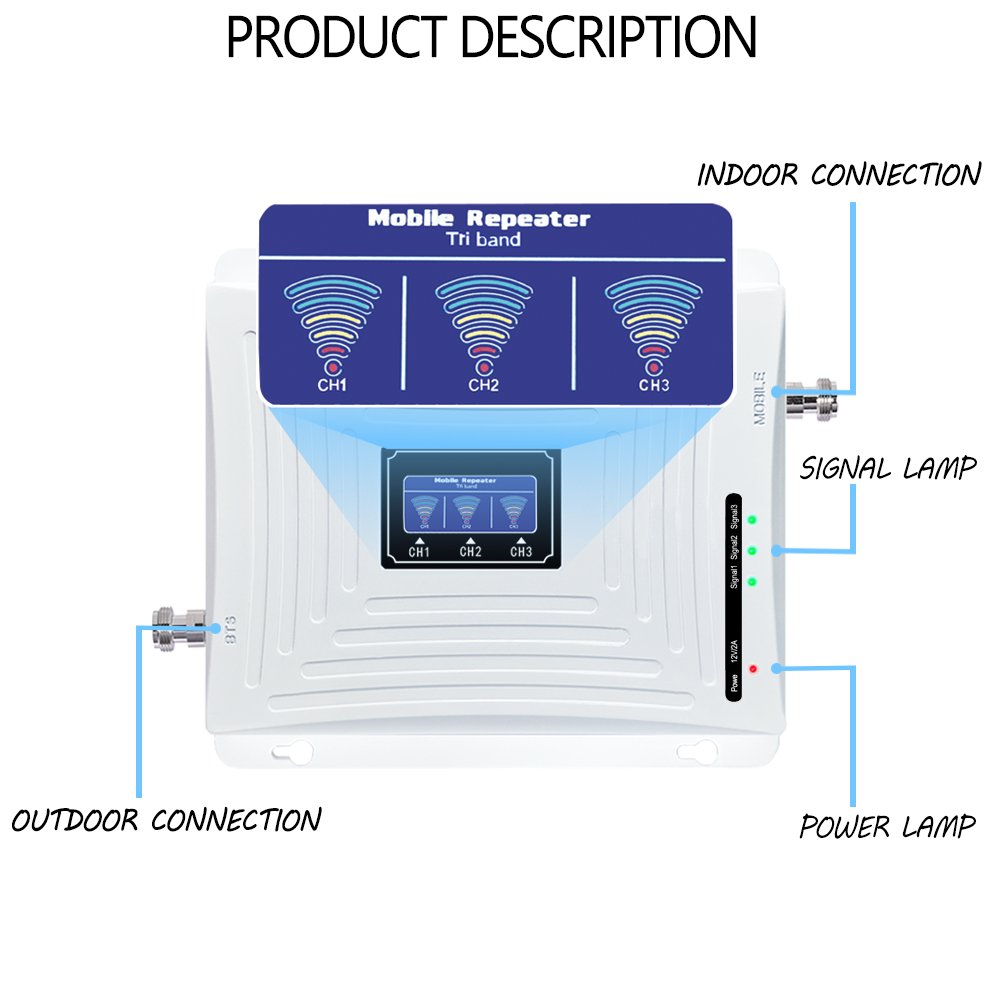 Factory Hot Selling Mobile Network Amplifier Signal Booster Tri Band Signal Amplifier Repeater Cellular Signal Amplifier